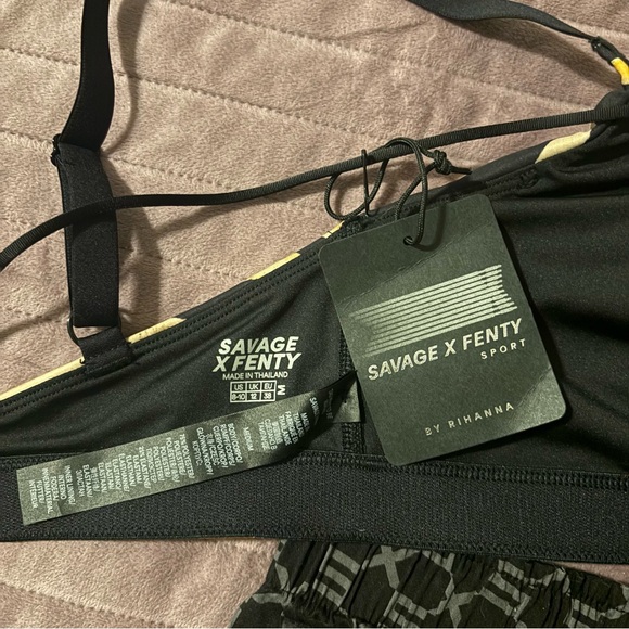 Savage & Fenty Animal Print Bikini Top (NWT) and Black Patterned Shorts - Picture 4 of 5